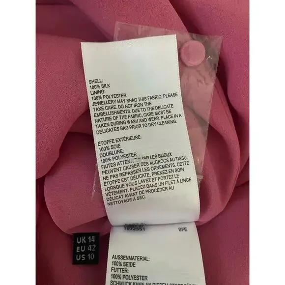 WHISTLES "Avery" Silk Bubblegum Pink Boho Embroidered Maxi Dress US 10 - Picture 12 of 13